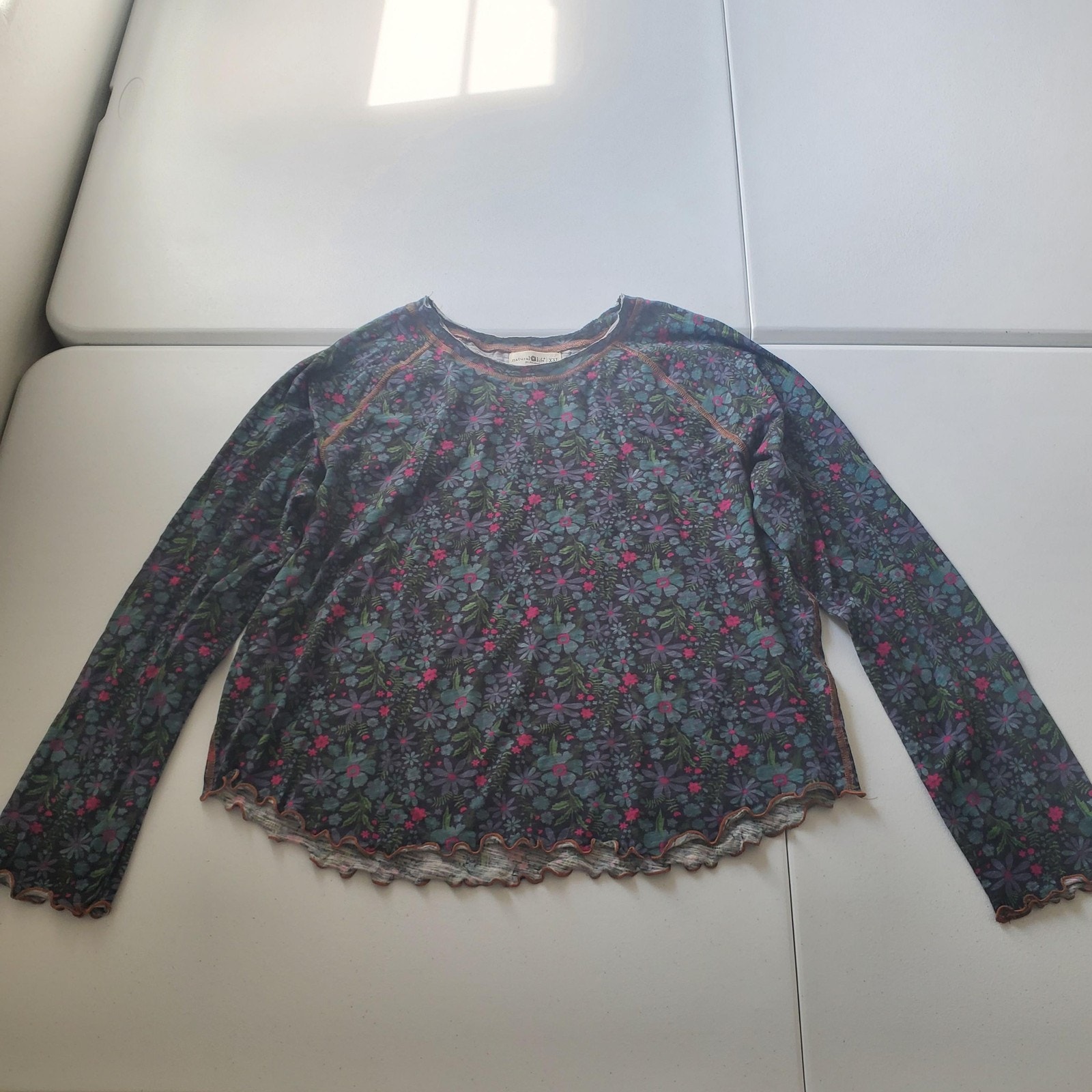 Natural Life Shirt Womens Xxl Multicolor Floral Raglan Long Sleeve Boho Tee